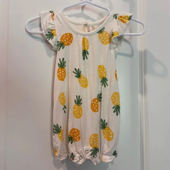 Silkberry Baby Bamboo Sleeveless Ruffle Pineapple Print Romper - Picture 2 of 6